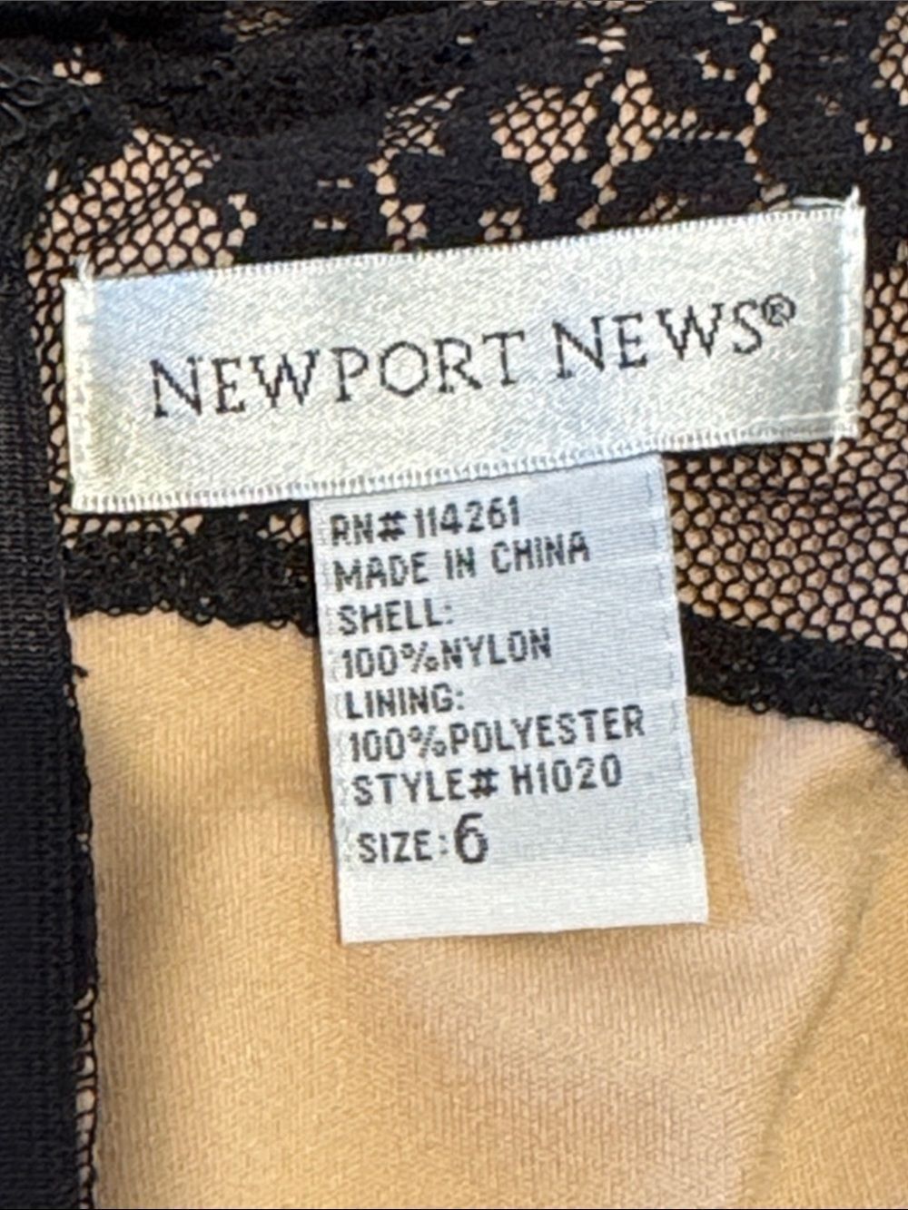 Vintage 90s Newport News Black Lace Midi Dress 6 Nude Lining 1995 Deadstock NWOT - Picture 7 of 8